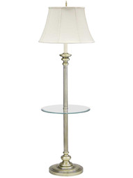 Newport Floor Lamp with Glass Table in Antique Brass.